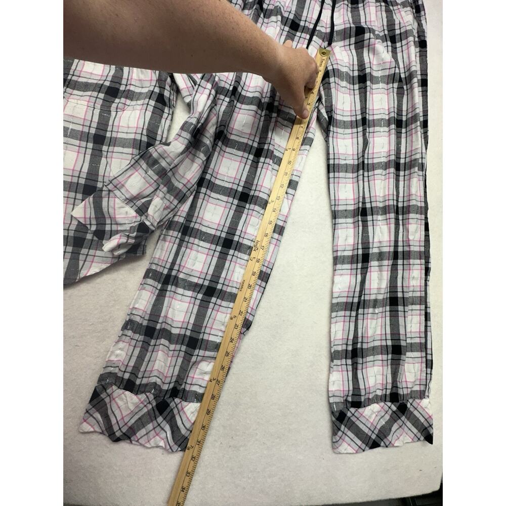Victoria’s Secret Pajama Set Size Medium Black Pink White Plaid Flannel - Picture 6 of 10